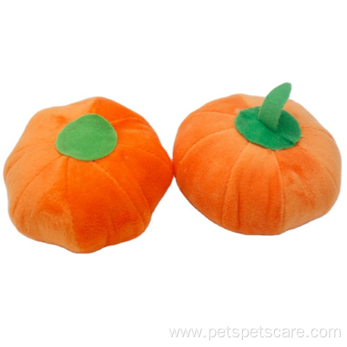 Plush pumpkin shape interactive squeaky dog chew toy